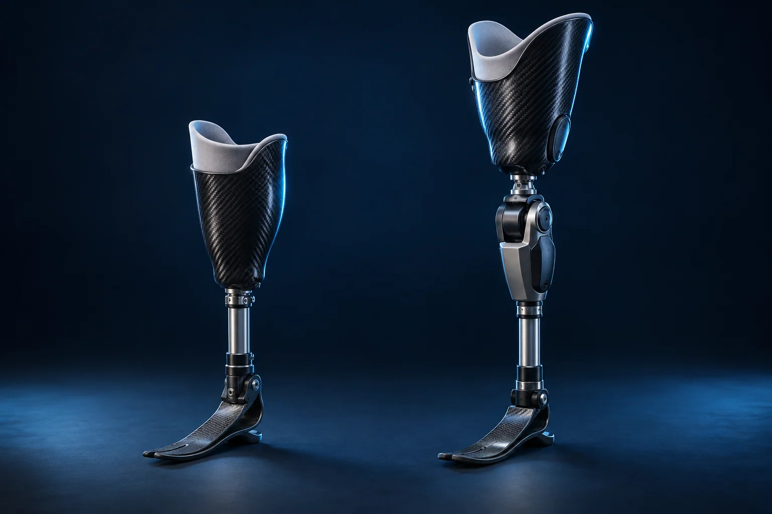 Illustrative below-knee and above-knee prosthetic systems